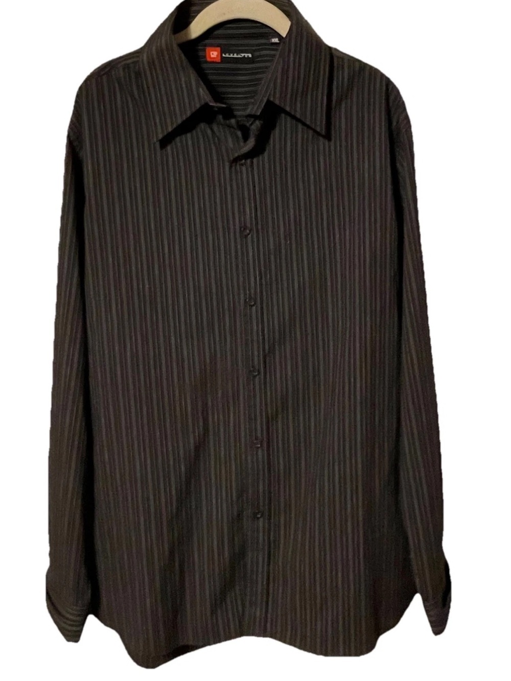 Level Ten Men's Black Pinstripe Dress Shirt with Subtle Gray Stripes